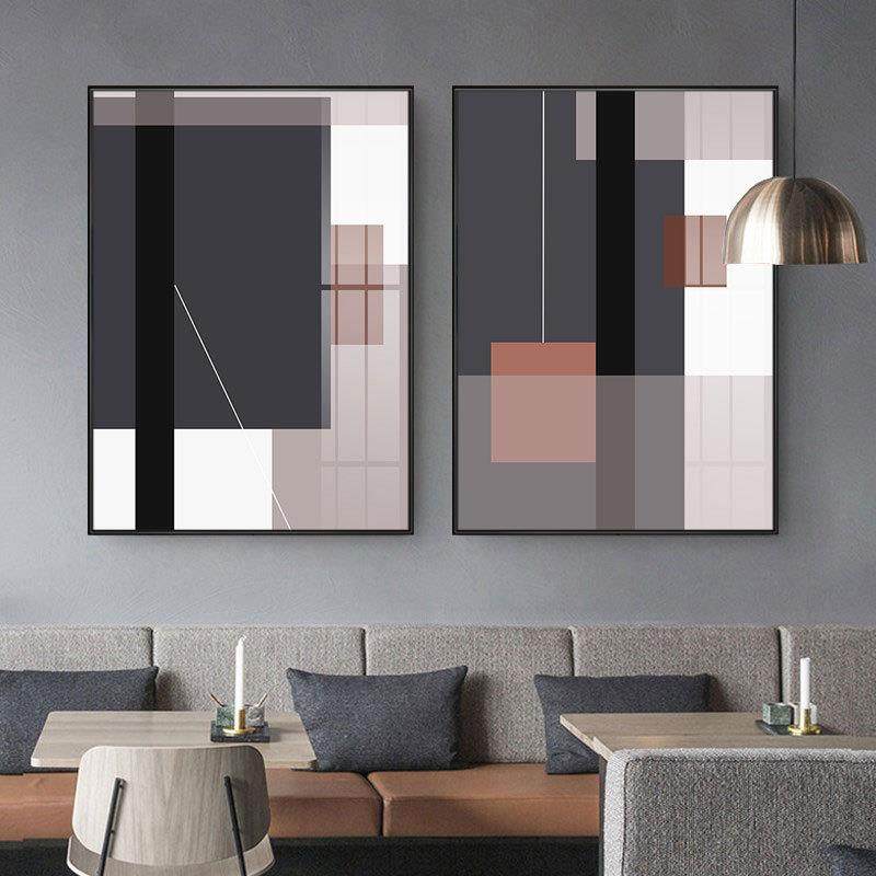 现代简约黑白抽象画工作室挂画几何色块壁画玄关客厅大尺寸装饰画