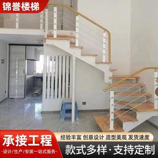双梁钢木楼梯阁楼室内别墅阁楼复式楼梯组装式钢木楼梯