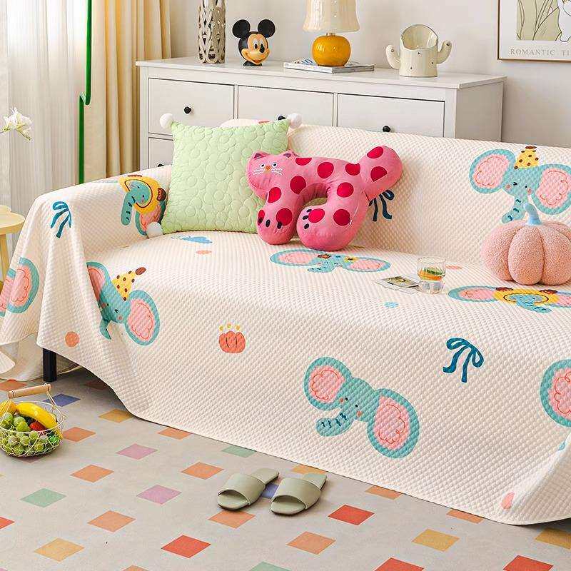 夏季沙发巾2024年流行新款冰丝沙发盖布卡通可爱风一片式沙发套罩