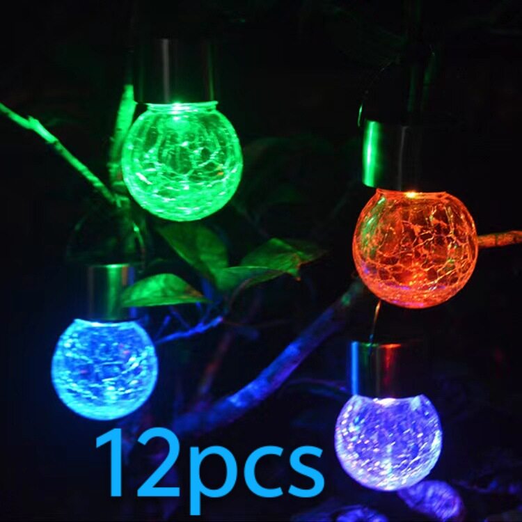 12只装玻璃挂灯LED太阳能景观灯户外防水亚马逊吊球灯灯串草坪灯