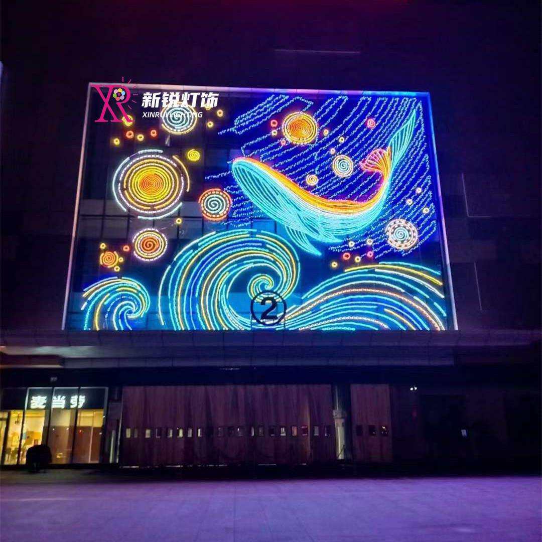 春节亮化商场美陈外墙灯饰画装饰玻璃幕墙大型防水彩色油画灯画