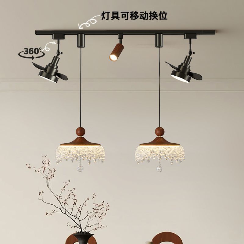 []新款中古风水滴餐厅轨道吊灯法式轻奢水晶吧台吊灯复古百搭灯