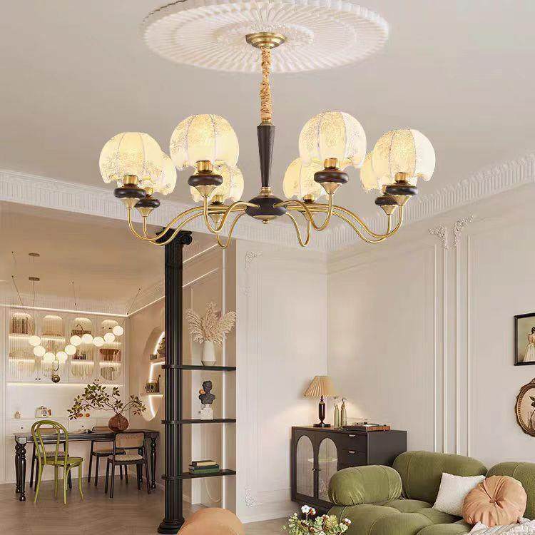 法式中古客厅吊灯布艺花纹卧室灯美式复古餐厅灯南洋风胡桃木灯具