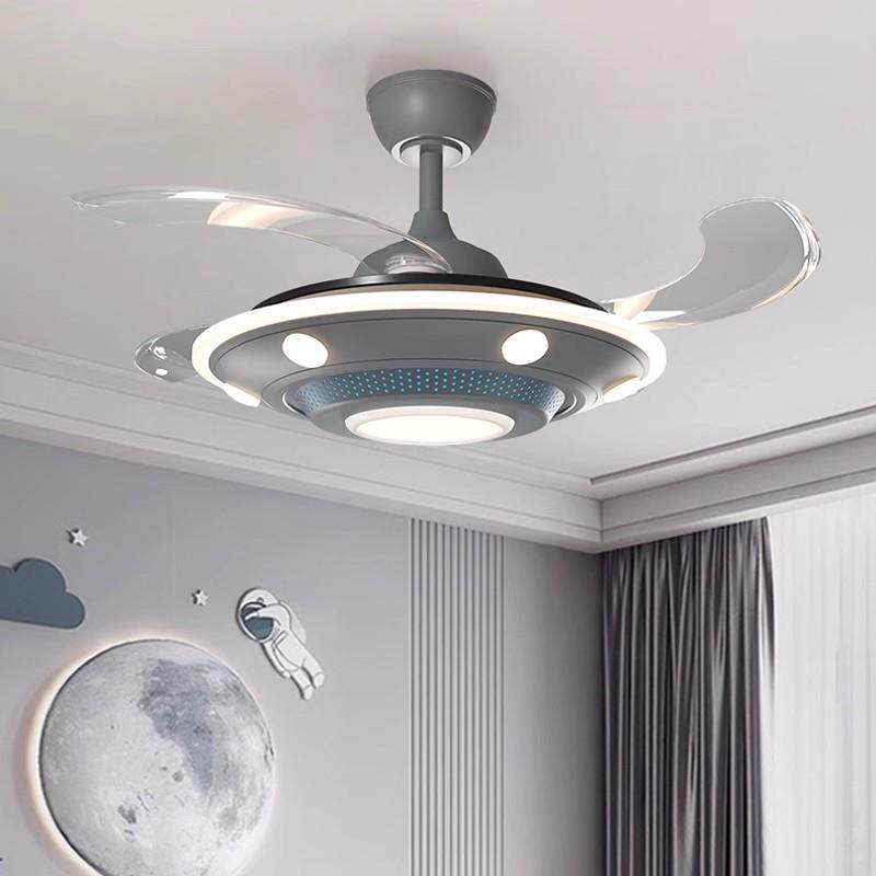 全光谱智能语音儿童房吊灯男孩卧室隐形静音风扇灯护眼房间电扇灯