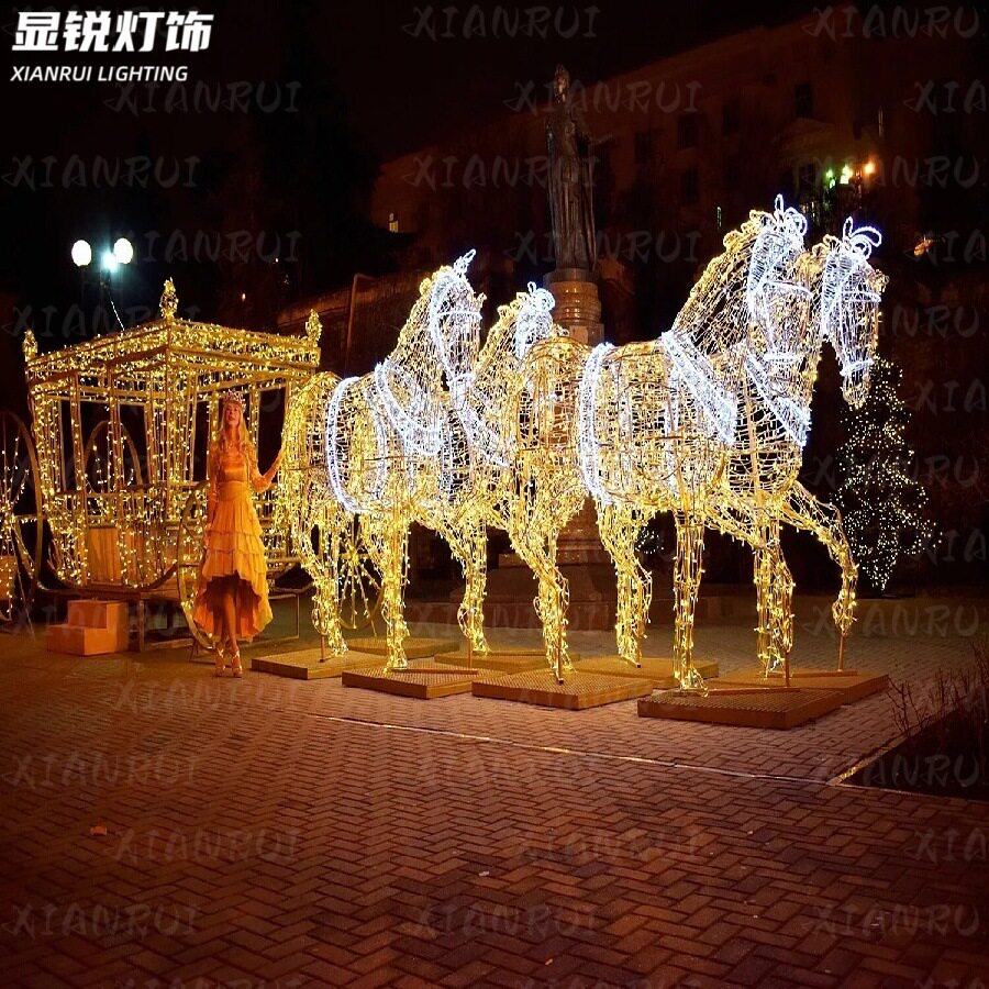 LED圣诞马拉雪橇灯光小品