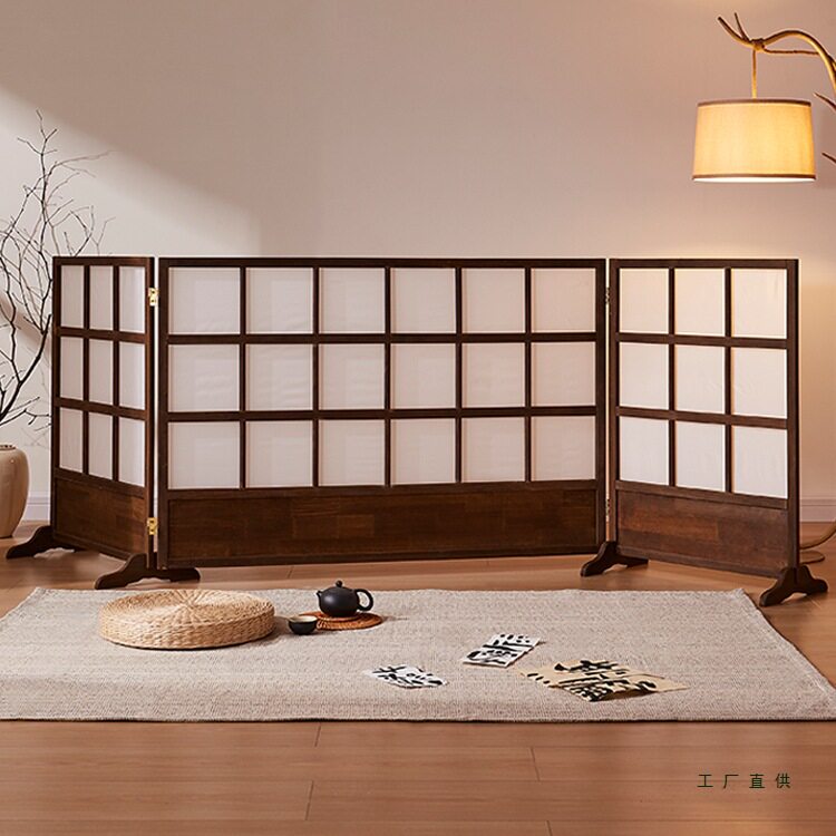实木屏风隔断折叠移动茶室日式隔断折屏复古风幼儿园隔断屏风背景