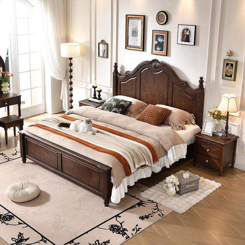 美式雕花全实木双人床现代简约卧室婚床储物家用奢华大床公主床