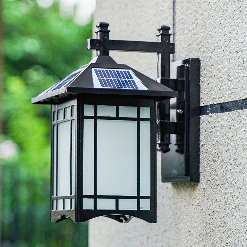 户外太阳能LED壁灯防水中式外墙围墙阳台花园别墅室外庭院灯黑色
