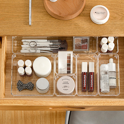 简约多规格透明抽屉收纳盒无盖分格自由组合小件杂物整理盒