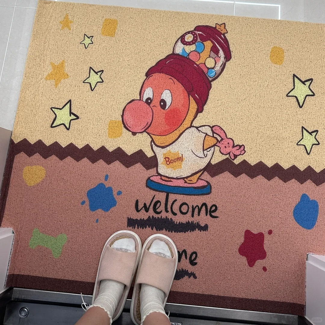 入户门地垫耐脏防滑进门垫卡通星人刮泥蹭土玄关丝圈脚垫可裁剪