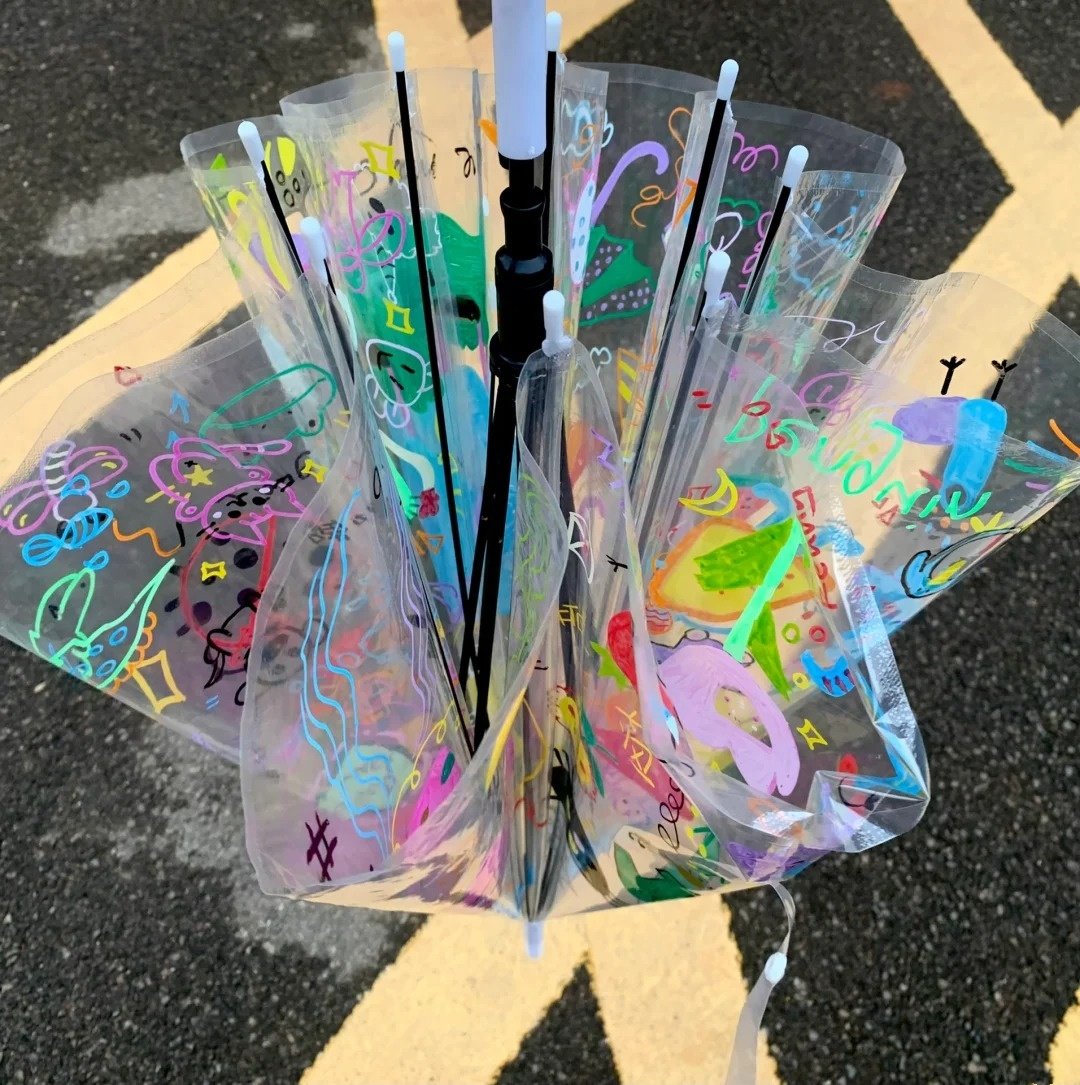 透明雨伞涂鸦手工diy女生手绘高颜值加固加厚氛围感长柄伞送朋友,婴童用品,儿童雨伞/防晒伞,淘宝优惠券,粉丝福利购,淘宝优惠卷