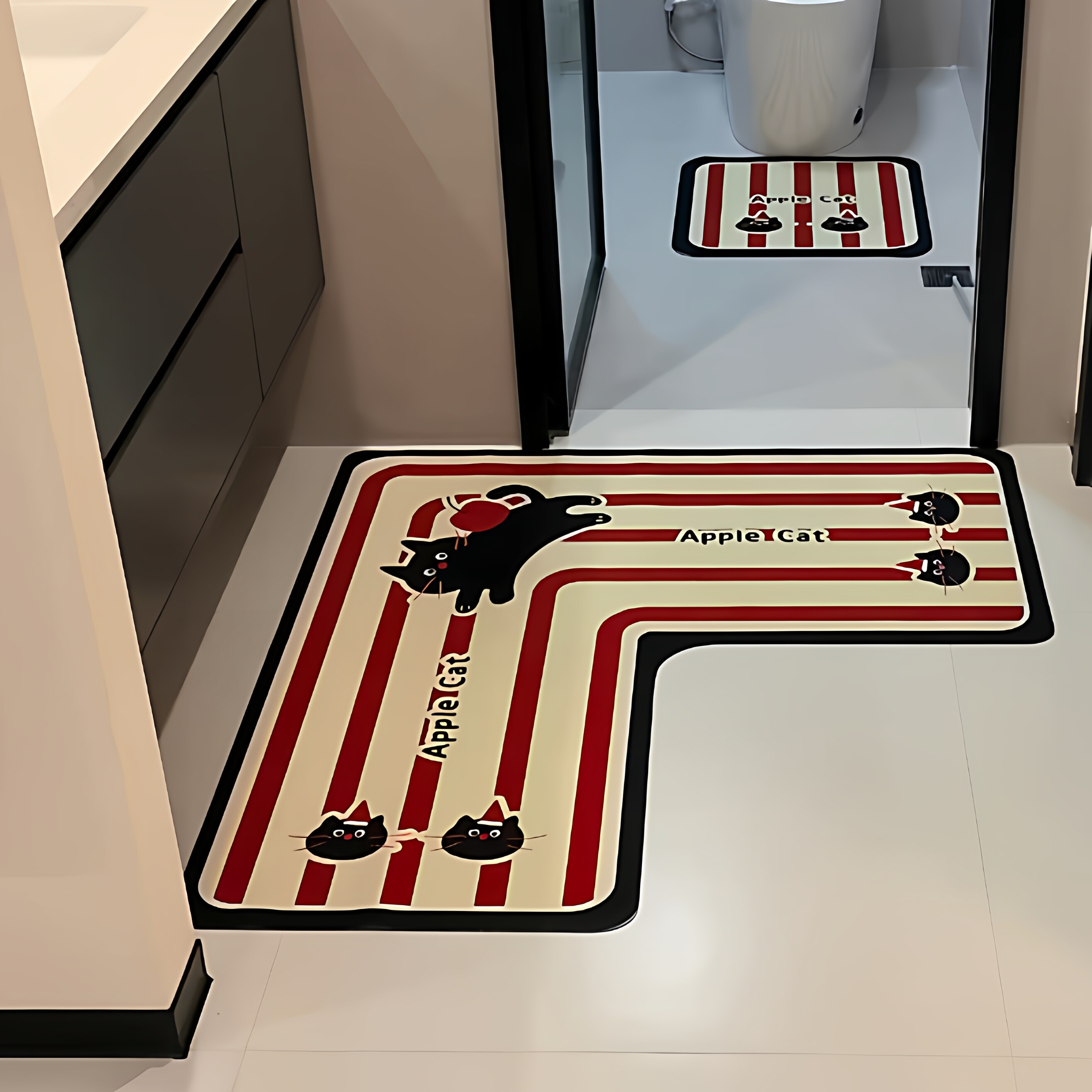 卡通L型浴室地垫卫生间门口防滑脚垫洗漱台下吸水速干硅藻泥地垫