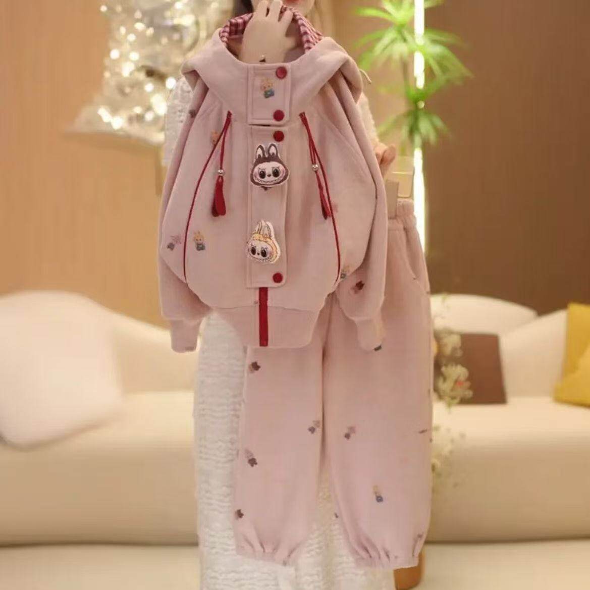 2026新款秋装女童韩版时尚宝宝洋气上衣连帽卡通休闲春秋套装