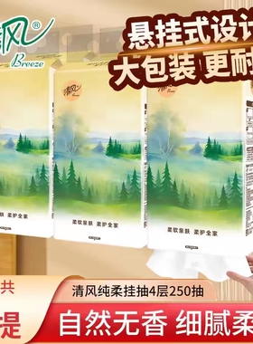 清风正品山水悬式挂抽纸4层250抽纯柔亲肤擦手纸加厚纸巾10提整箱