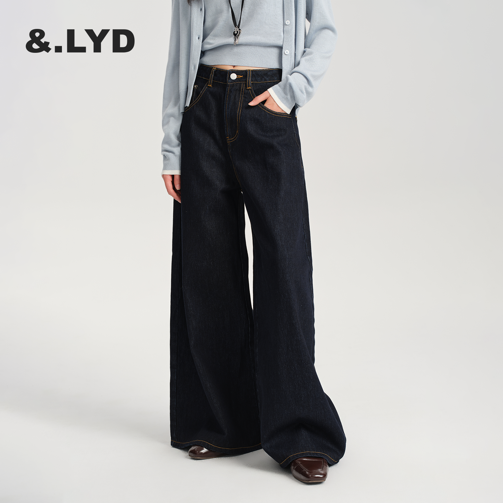 LYD复古水洗宽松阔腿牛仔裤