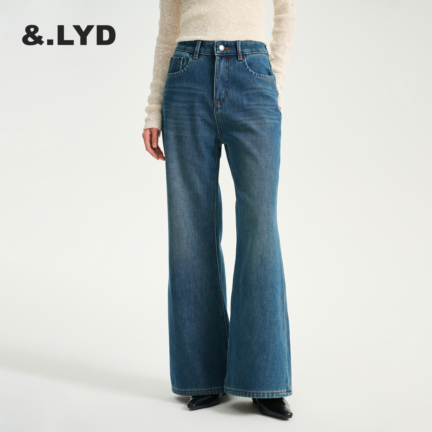 【新品】ANDLAYERED2025秋冬新款复古水洗做旧微喇牛仔裤阔腿宽松