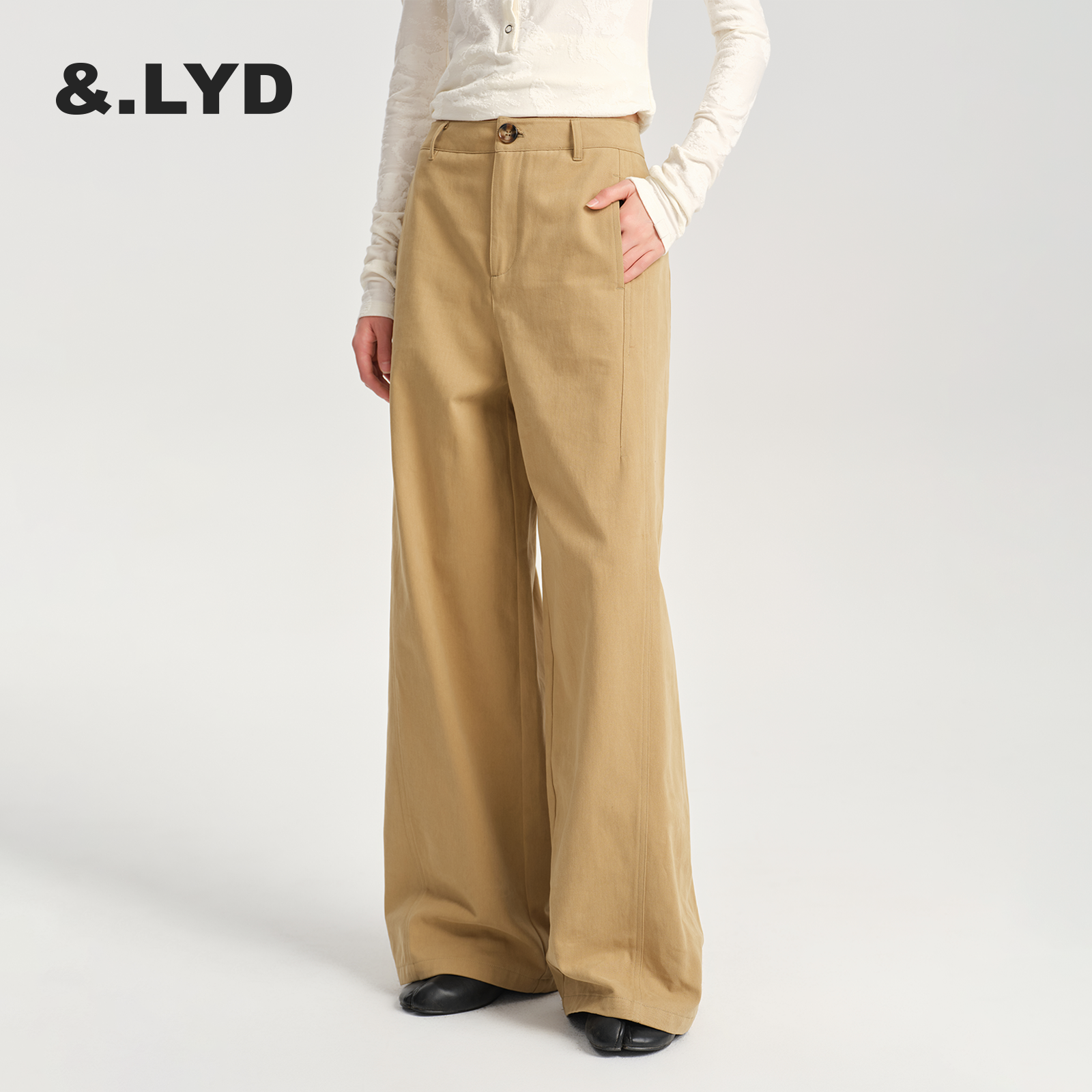 【博主推荐】ANDLAYERED复古高腰卡其简约阔腿裤2025秋