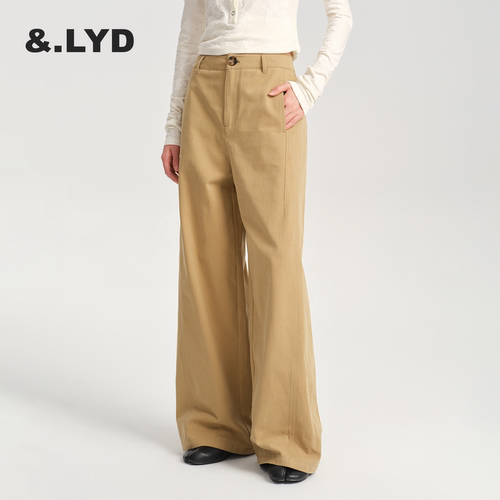 LYD高腰全棉卡其宽松阔腿裤