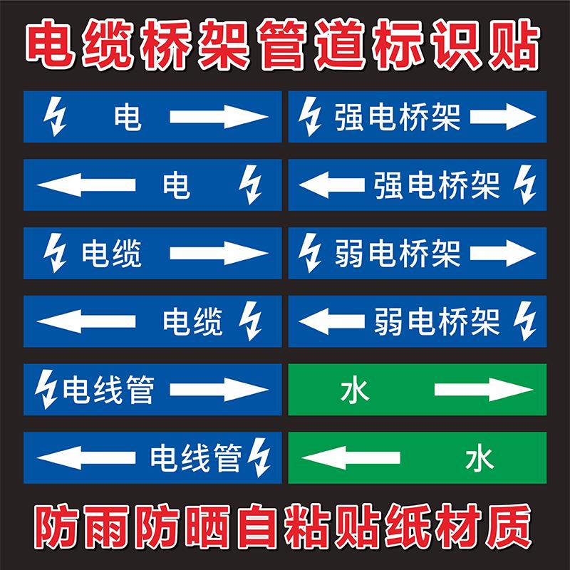 电缆电线管道箭头标识贴强电弱电桥架电力线路方向箭头标签水电气路液体流向管道管路走向不干胶标签贴纸定做