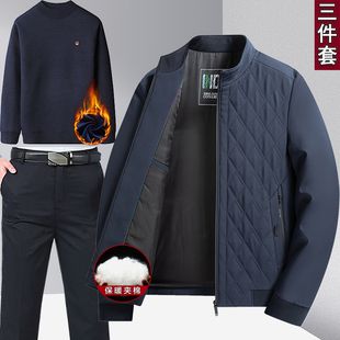 中老年人夹克衫 爸爸装 夹棉外套轻薄二棉衣服秋冬季 啄木鸟中年男士