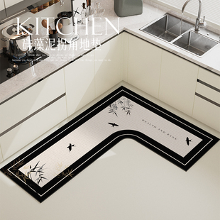 新中式厨房专用转角地垫吸水速干硅藻泥脚垫大尺寸防滑地毯中古风