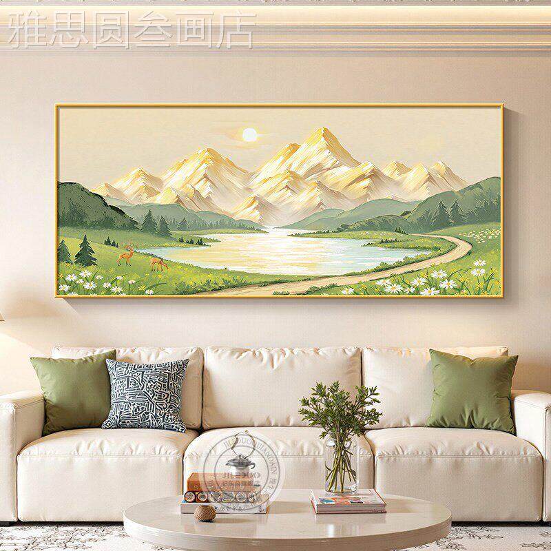 日装金山客厅饰画横版沙照发背景墙挂画现山代简约聚宝盆水风景画