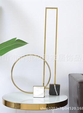 现代简约轻奢大理石金属几何体创意摆件样K板房客厅售楼处软装饰