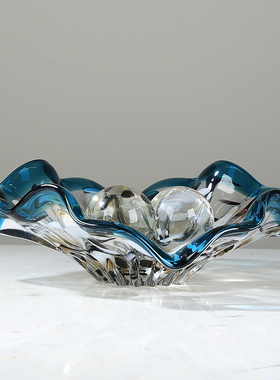 现代轻奢琉璃果盘水果盘茶几装饰糖干果盘果O盘客厅餐桌样板间摆