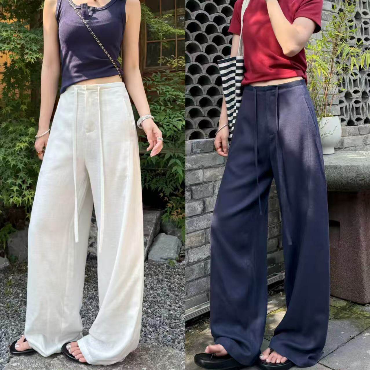 【夏季新款】天丝亚麻阔腿裤女休闲裤显瘦宽松老钱垂感直筒裤2623