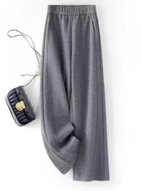 【羊绒+蚕丝】春秋直筒高腰弯刀裤休闲长裤宽松直筒度假风2569