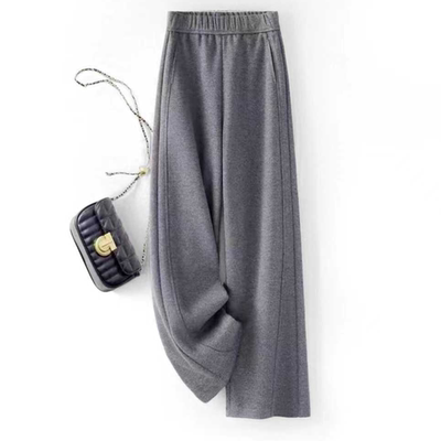 【羊绒+蚕丝】春秋直筒高腰弯刀裤休闲长裤宽松直筒度假风2569