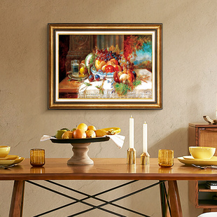 客厅背景墙挂画饭厅水果壁画复古玄关餐桌墙画法式 饰画美式 餐厅装