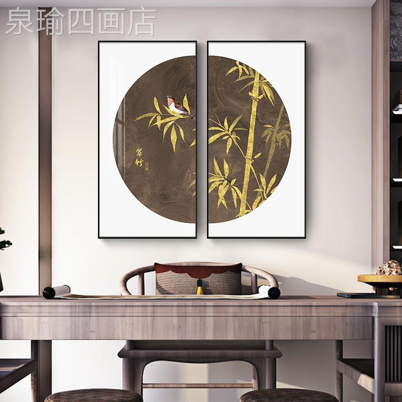 网红子入关户玄画画新式餐厅装饰中餐边画书房茶室背景挂画竹方形图片