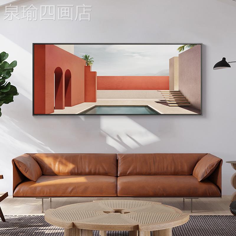 网红奢米画范家北欧卧室装饰床头挂画尚大气建筑轻风背景景墙时壁图片