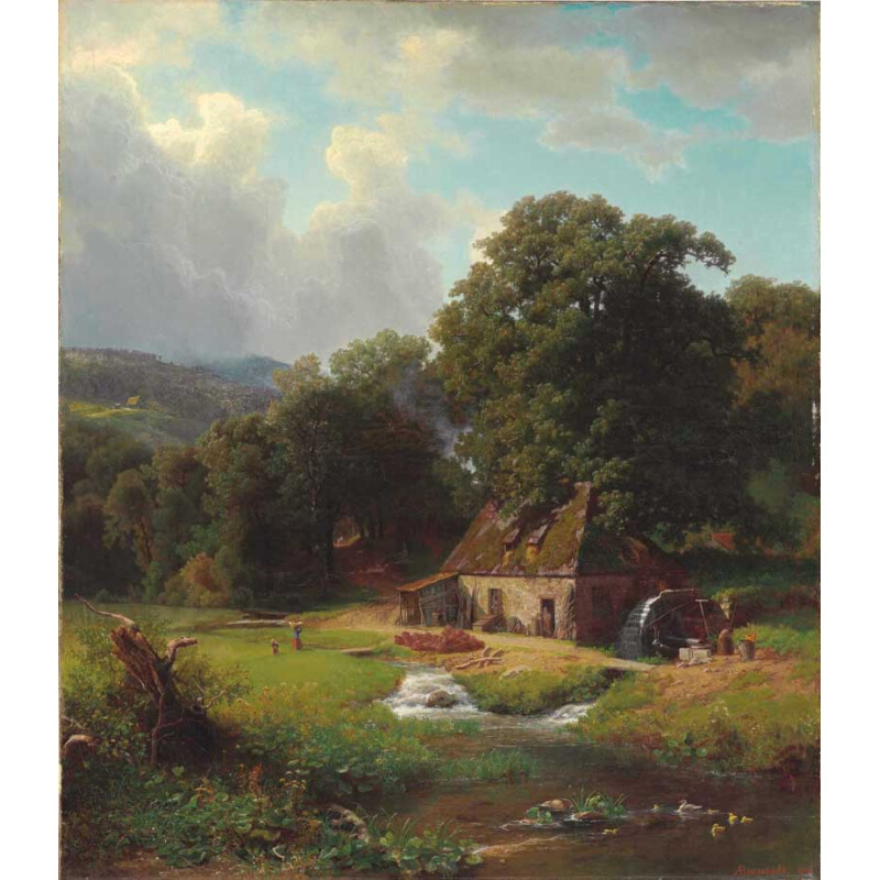 Albert Bierstadt阿尔伯特比尔施塔特老磨坊哈德逊河学院风景油画 家居饰品 油画 原图主图