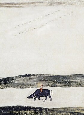 儿童动物装饰挂画手绘临摹复制品Sanyu牧N童与水牛新中式常玉油画