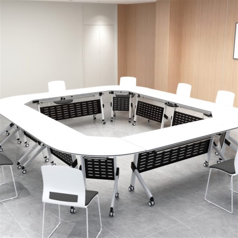 折叠培训桌组合拼接长条椭圆形会议桌教培K机构学生课桌滑轮可固