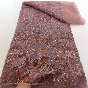 新款 lac 珠管绣高f档礼服蕾丝布料珠子刺绣网纱面料婚纱礼服beads