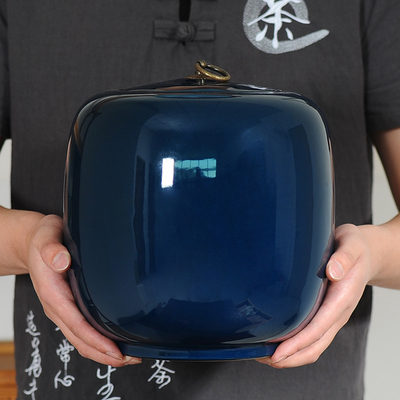 陶瓷茶叶罐d家用h中大号2 斤装霁蓝红釉存储密封罐普洱红白茶叶包