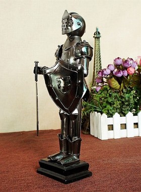 创意家居摆件欧式金属铁艺武士战士骑士盾牌武士手X握兵器工艺品