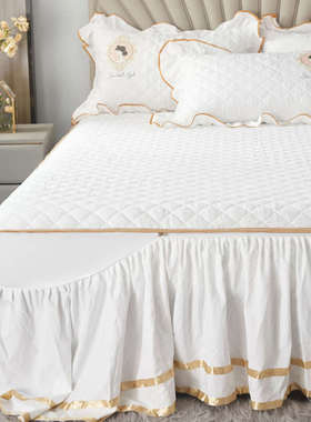 纯色大豆b夹棉床笠式床裙款二合一体单件白色床罩全包防滑四季通