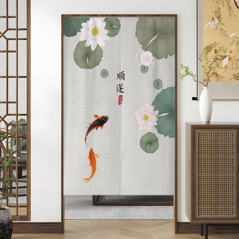 新中式厕所门对门入户玄关风水门帘半遮挡布艺化解卧室免打孔家用图片