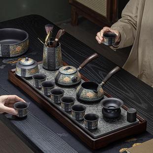 缠枝莲侧把泡茶壶家用喝茶杯整套礼盒装 高档紫砂茶具套装 轻奢送人