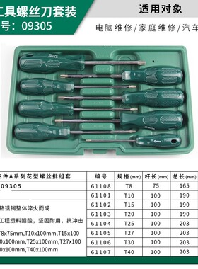 工具螺丝刀套装一字十字/花形螺丝批组套D09306 09305 09309