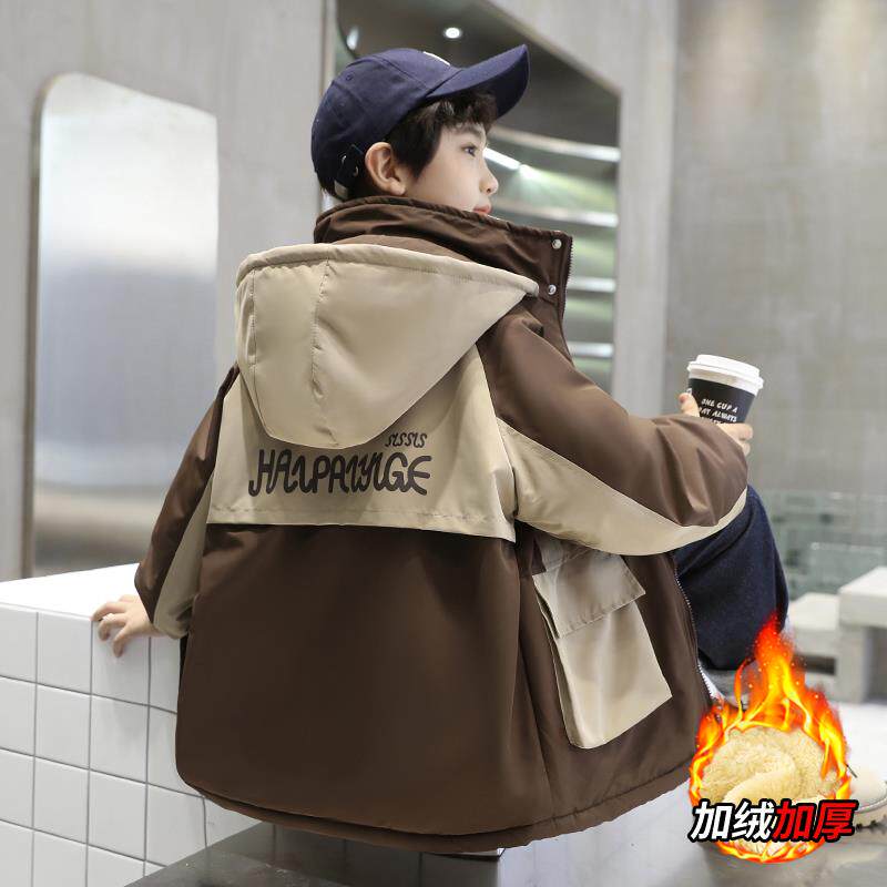 男童秋冬加绒外套儿童装冲锋衣加厚风衣派克服中大童冬季棉服帅炸