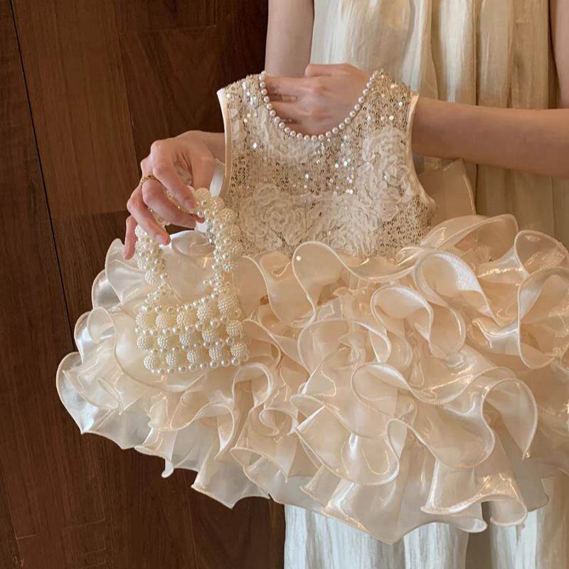 女童连衣裙夏季2025新款宝宝周岁生日礼服儿童公主裙高端蛋糕裙子