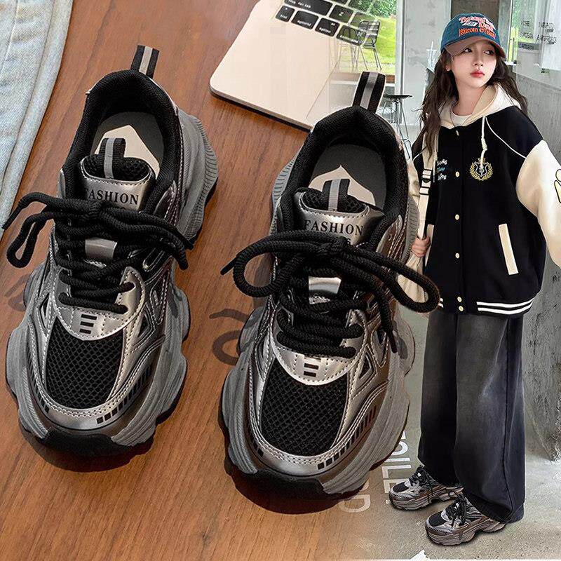 女童运动鞋2025春夏新款儿童鞋子女孩网面透气跑步鞋中大童老爹鞋