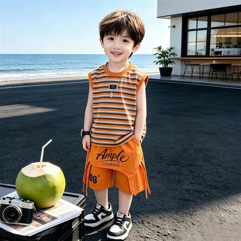 男童背心套装2026新款儿童潮酷夏季薄款工装中裤男孩夏装无袖衣服