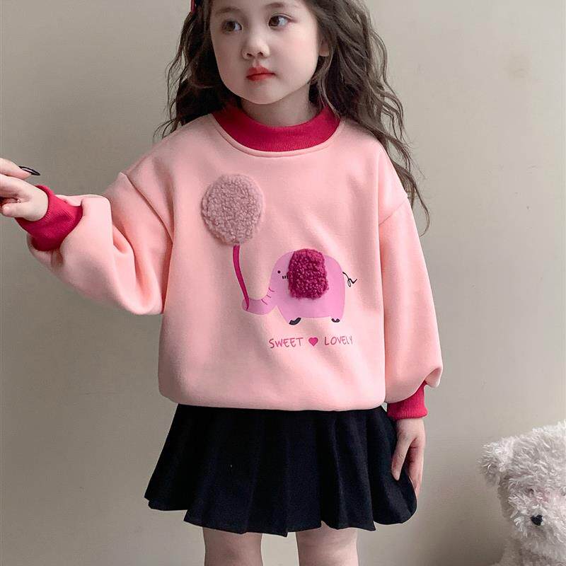 女童加绒卡通卫衣秋冬季2025新款儿童冬装洋气时髦女宝宝加厚上衣