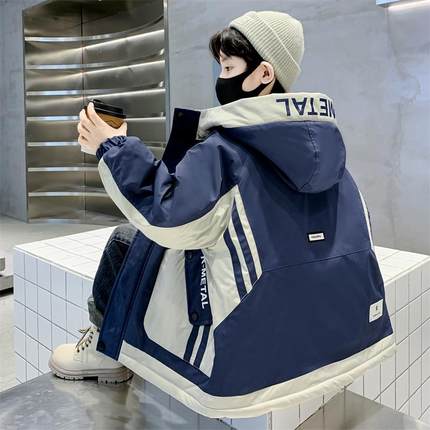 男童外套2024新款春秋冬款冲锋衣中大儿童棉衣冬季加绒加厚派克服